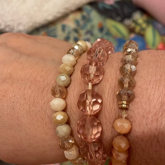 Anthropologie Jewelry - Set of 3 Mixed Crystal and Milk-Glass Beaded Bracelets
